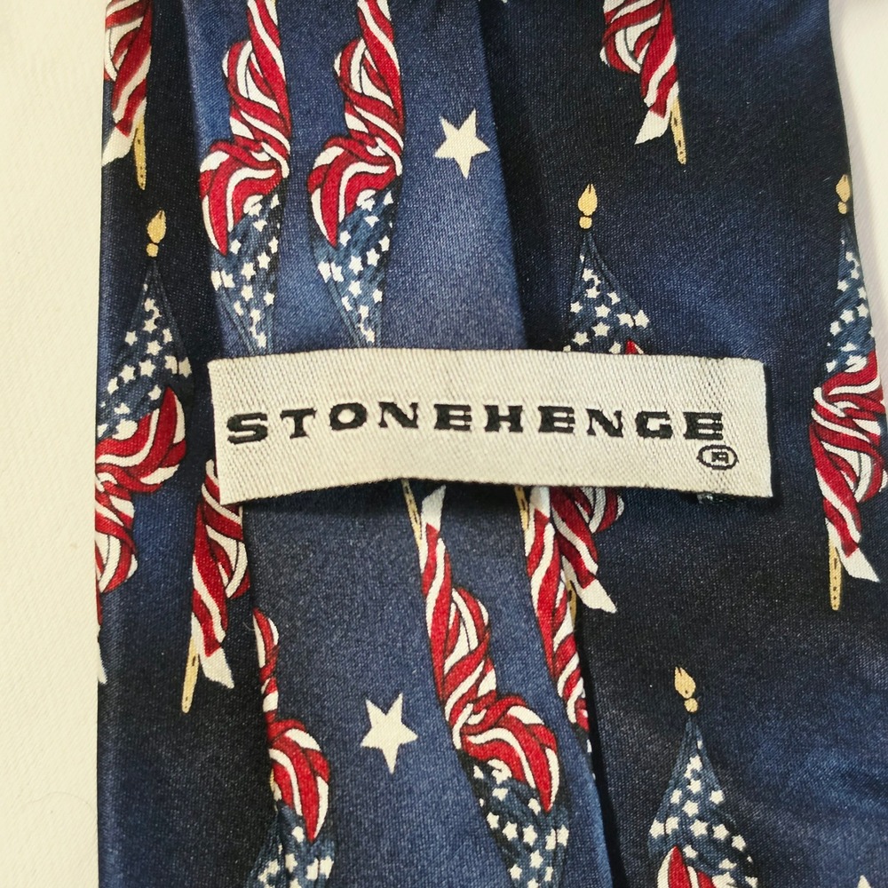 Umberto Bossi & Stonehenge Necktie Men OS Blue Red American Flag Silk Lot 2pc - Picture 5 of 9